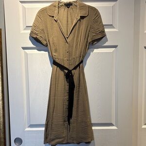 Banana Republic Taupe Button-Front Midi Dress